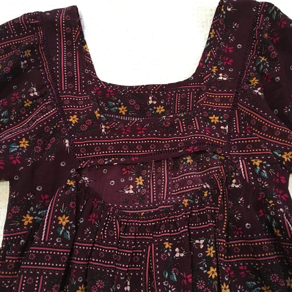 Chelsea Violet Mini Dress XS Cottage Burgundy Floral Patchwork Coquette Boho - Picture 3 of 6